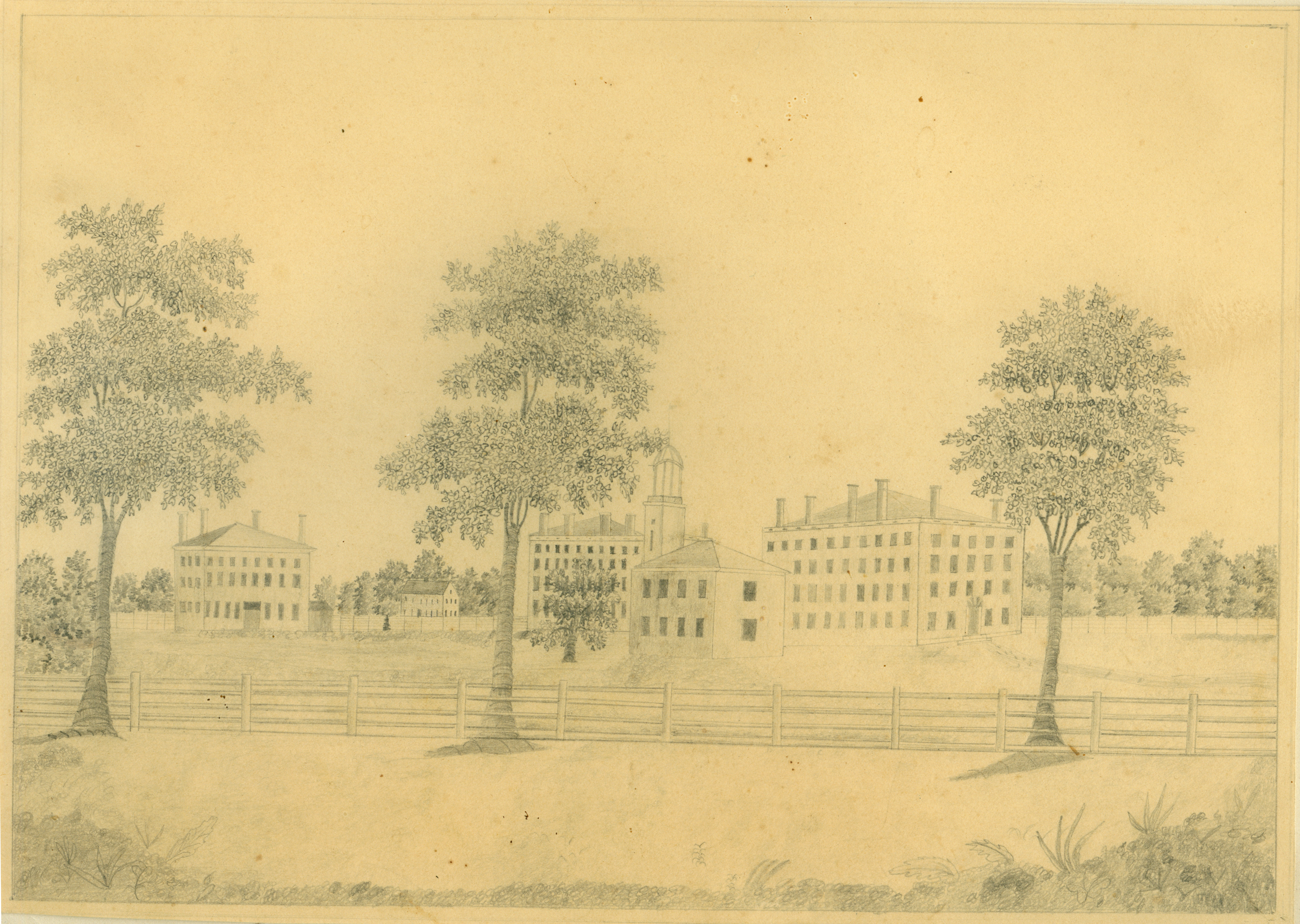 Bowdoin's campus in the 1830s