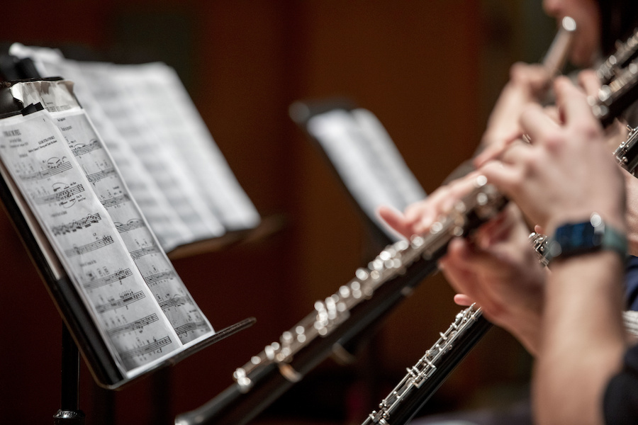 Bowdoin symphony orchestra close up of oboes