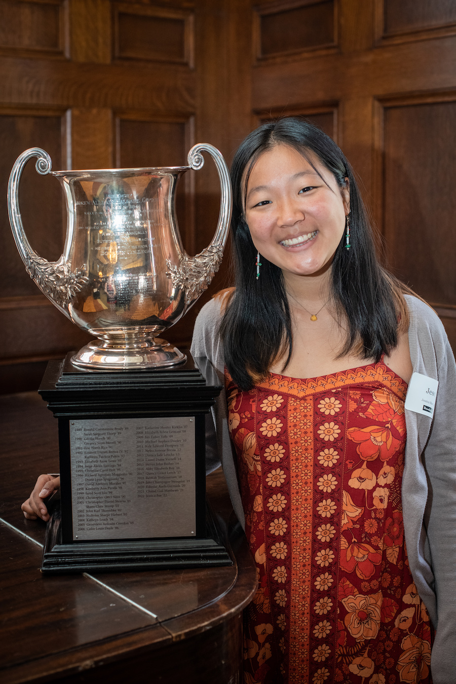 Jessica Bae ’22 with the Haldane Cup