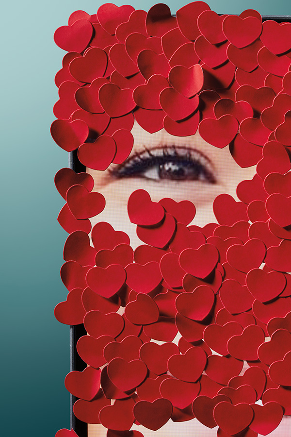 Face covered in heart stickers