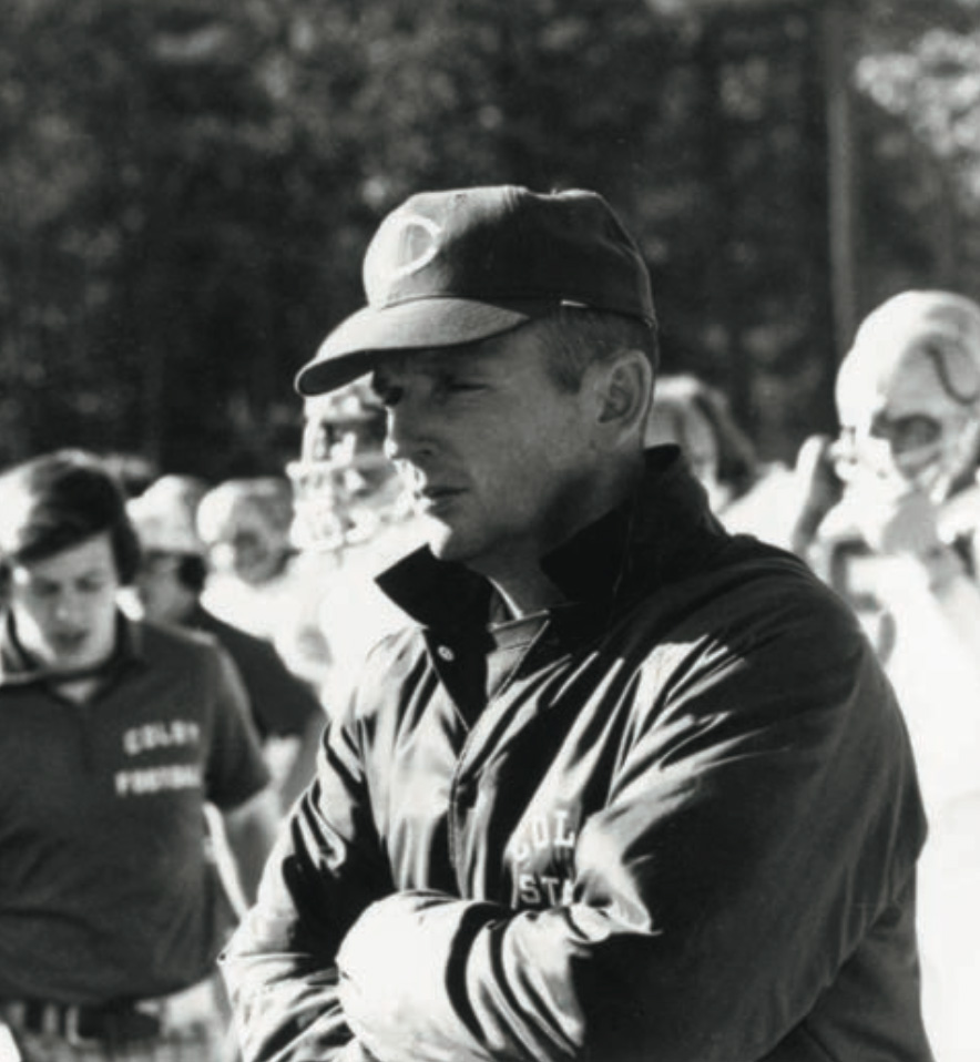 Dan’s father, Wally Covell, coaching from the Colby sideline during a Bowdoin-Colby football game at Whittier Field.