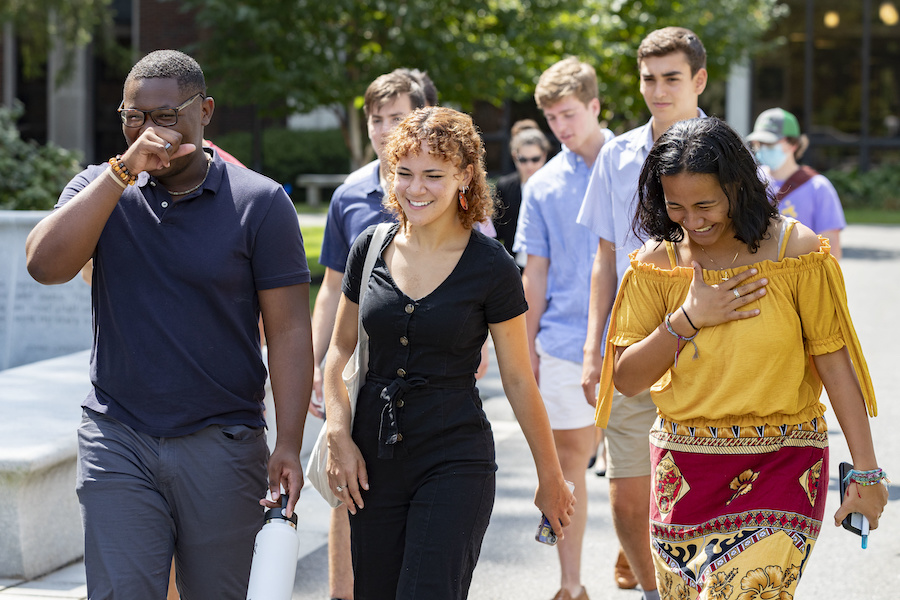 Students on their way to officially matriculate at Bowdoin