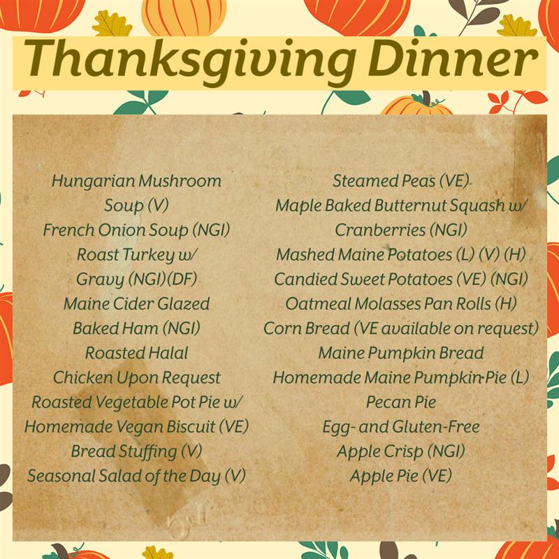 Bowdoin Thanksgiving menu