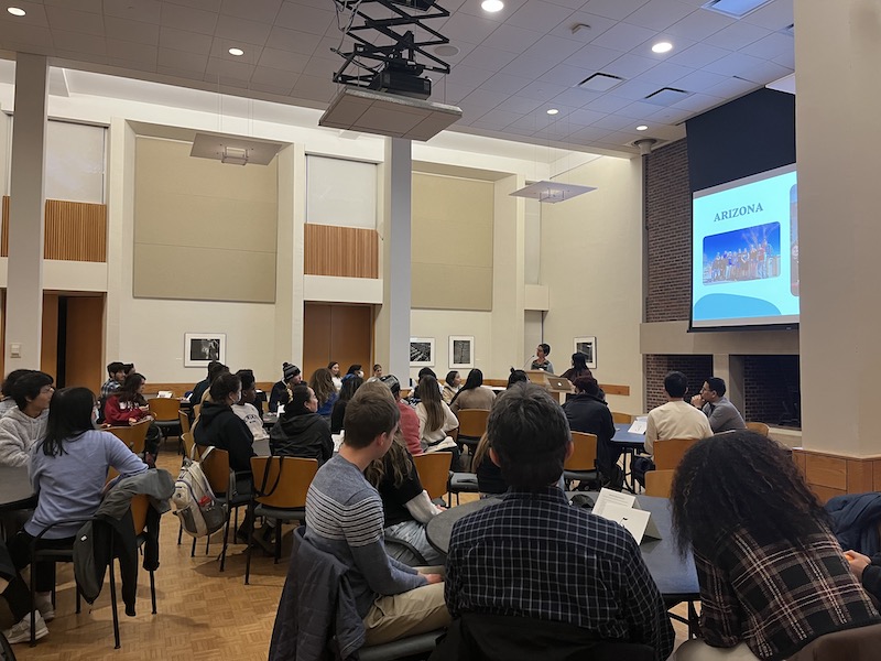 Alternative Break participants gathered in Daggett Lounge for Perspectives night.