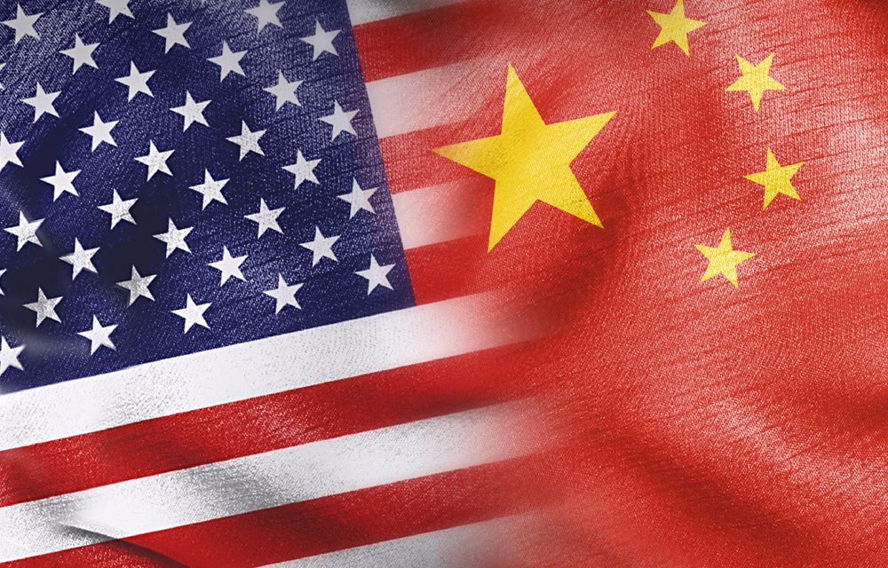 Flags of the US and China