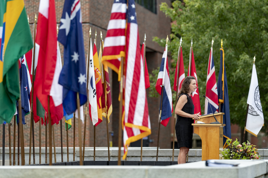 Dean Melissa Quinby addresses the first years