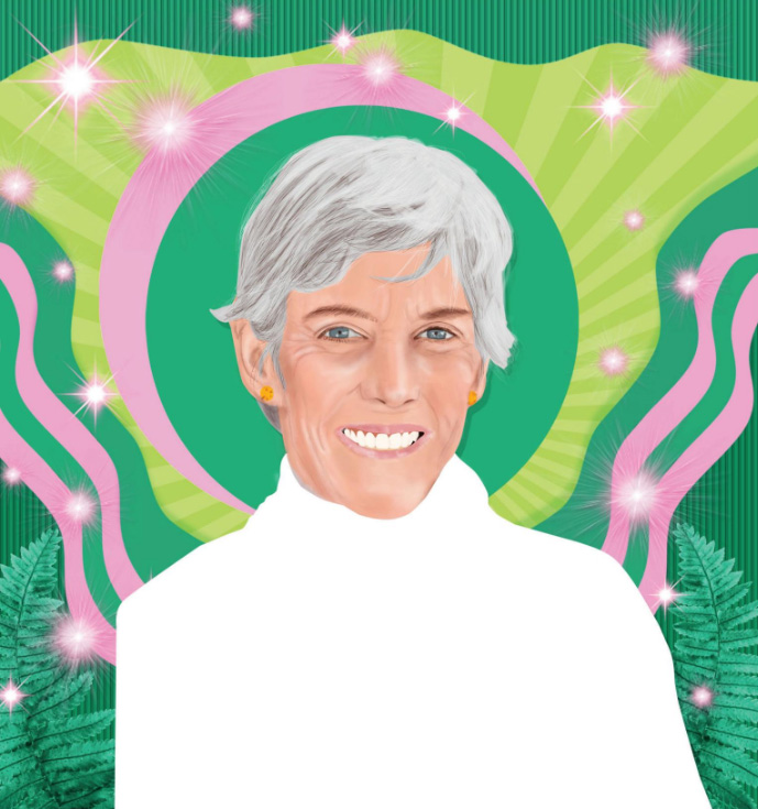 Illustration of Joan Benoit Samuelson by LYNE LUCIEN ’13