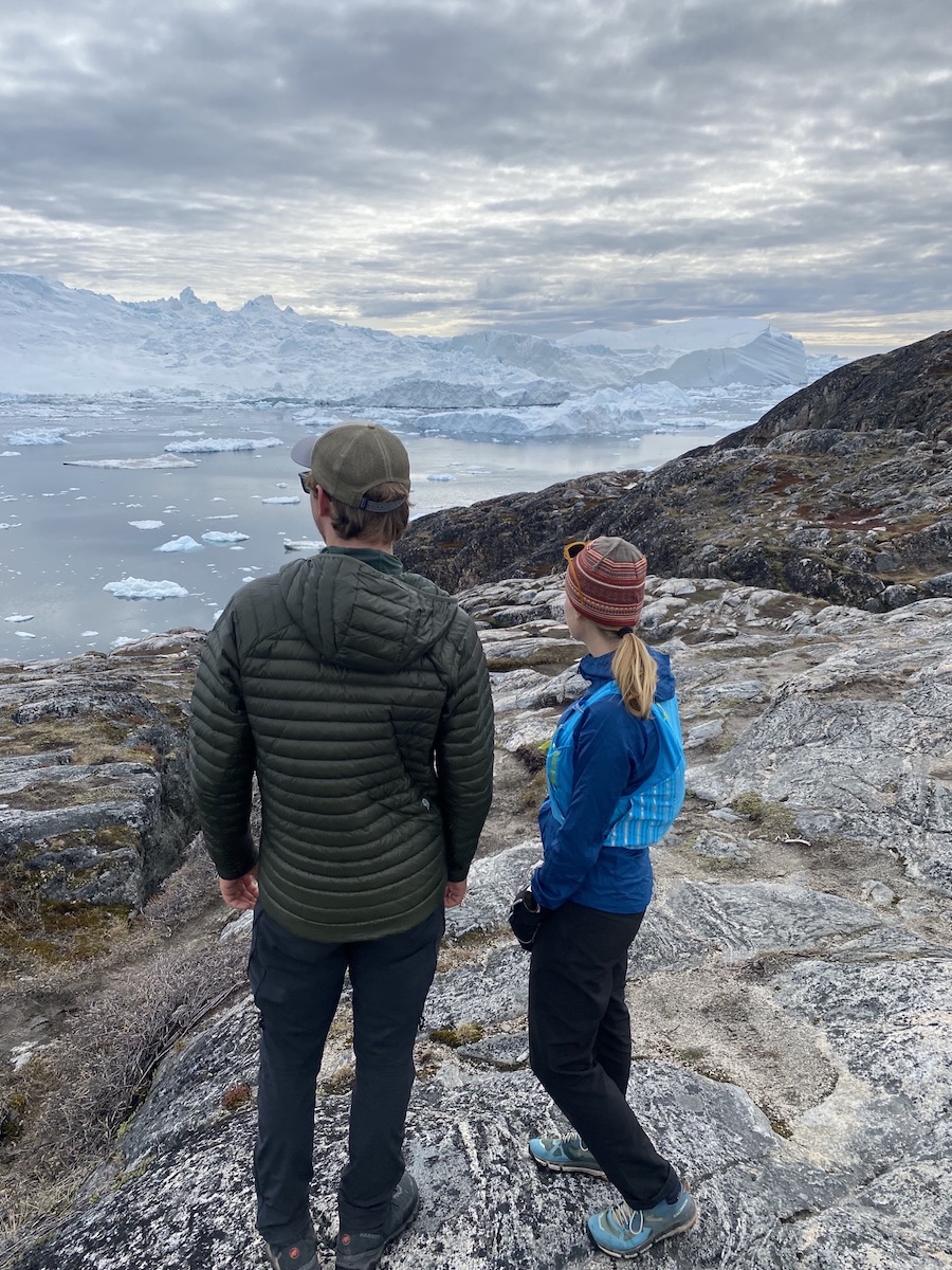 Caleb and Aggie checking out glaciers on a hike.