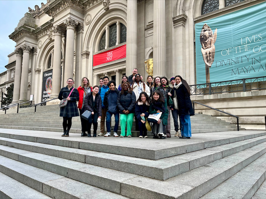 Art trek students at the Met in NYC on front steps
