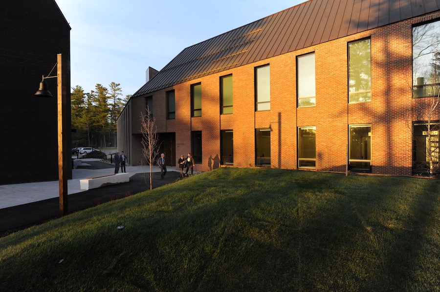 Barry Mills Hall at dusk