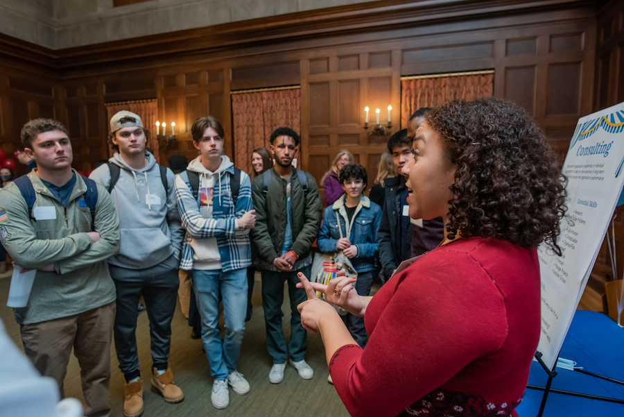 Alum chats with students about consulting