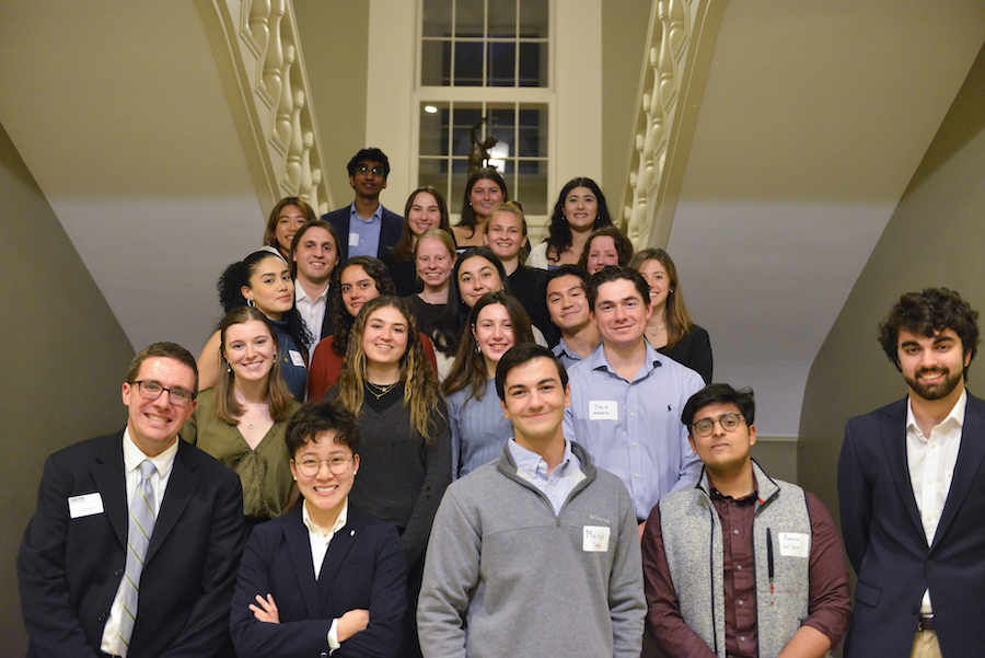 All 26 students and staff stand on Moulton steps