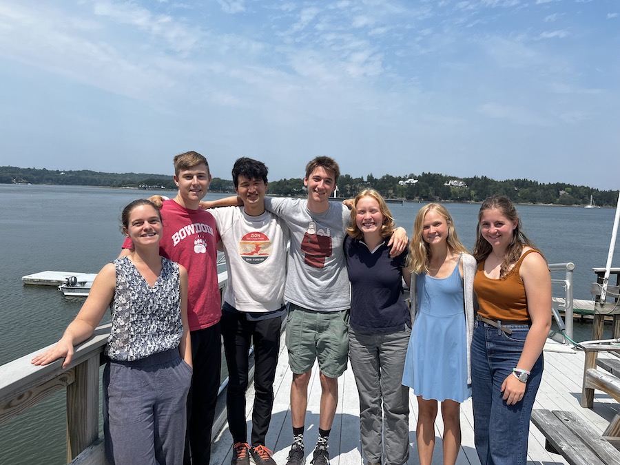 Katie DuBois's lab team on the dock