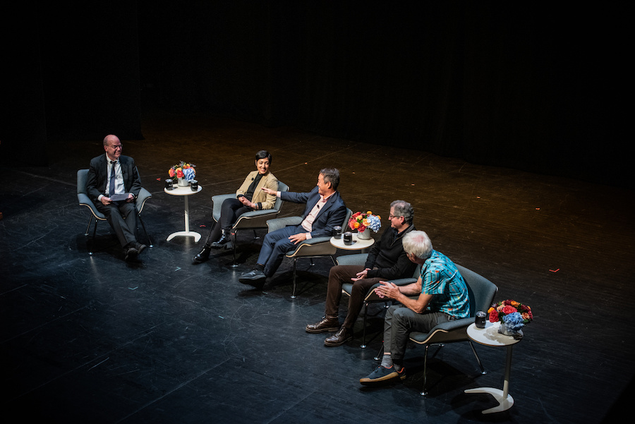 AI panelists (l-r) Eric Chown, Rumman Chowdhury, Daniel Lee, Carlos Montemayor, and Peter Norvig. 