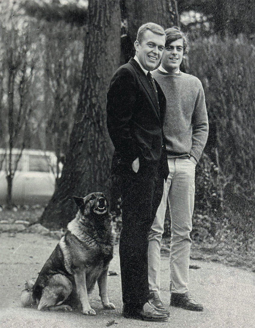 Terry Stenberg ’56 and his son, Doug Stenberg ’79, with their dog, Thor, circa 1975.