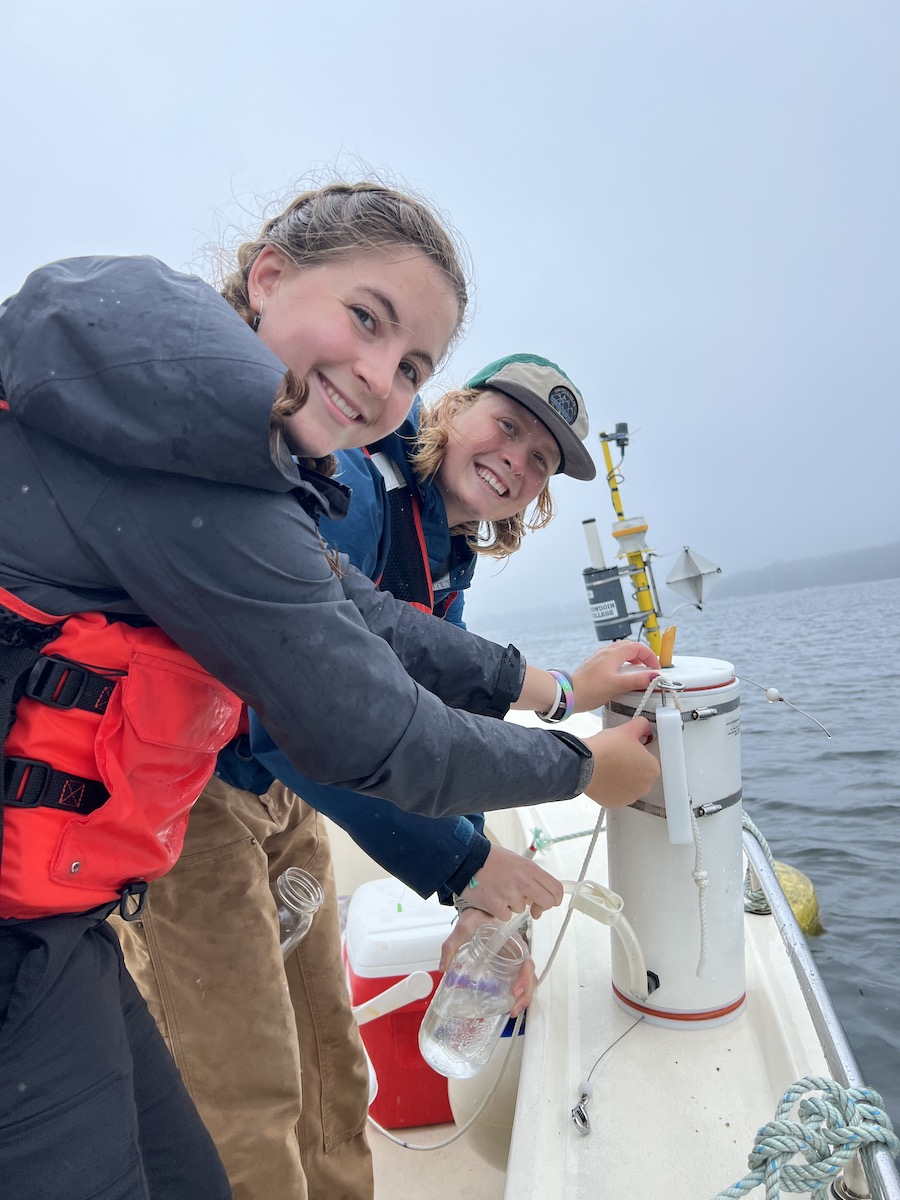 Lucy Dutton and Annika Bell with their buoy