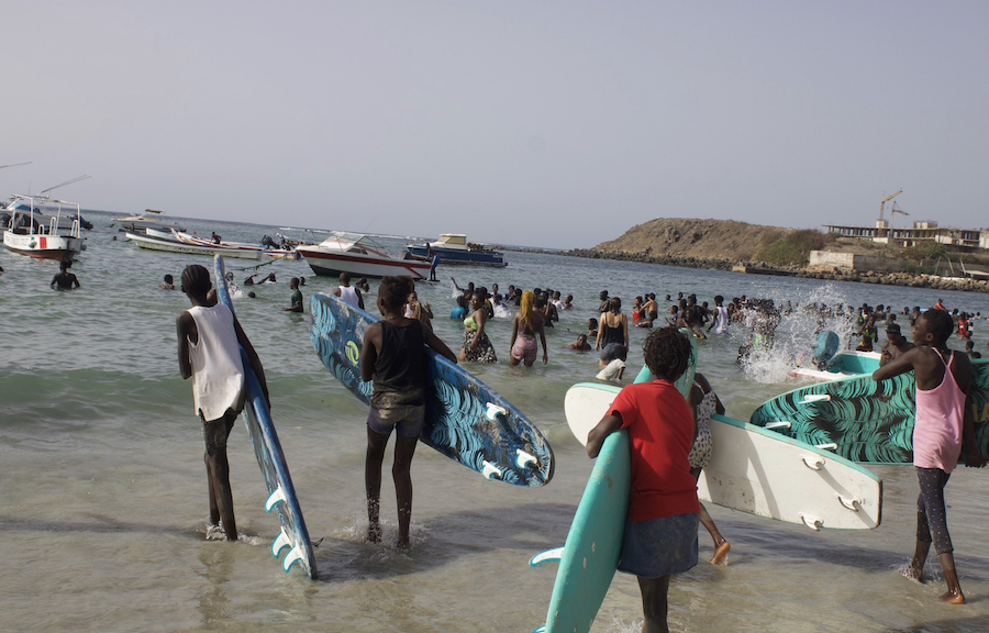 A scene from a crowded beach in N'gore