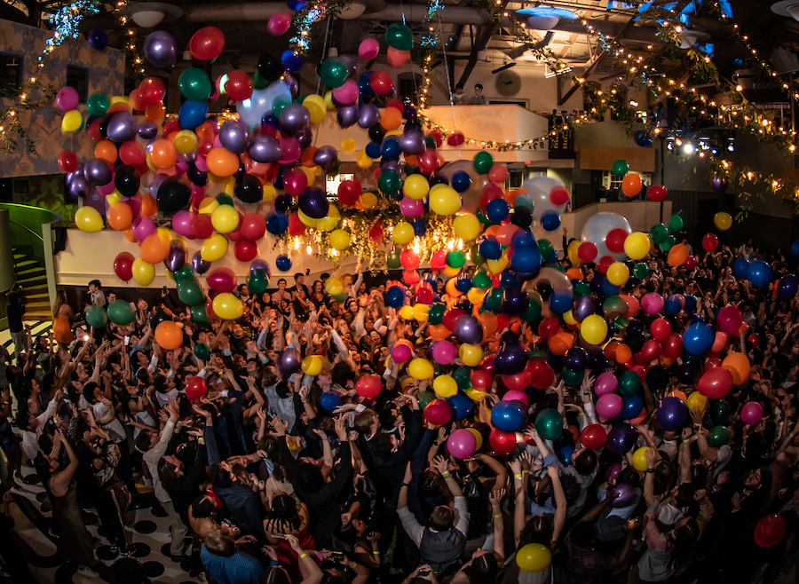 Balloons descend on dance floor