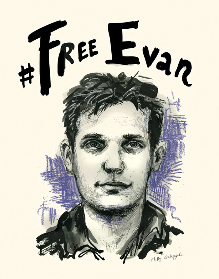 Evan Gershkovich poster by artist Molly Crabapple