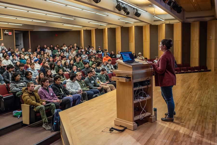 Bethany talks to students at Bootcamp