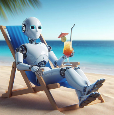 robot in beach chair with a drink