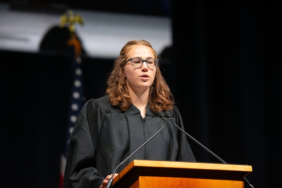 Katie Kurtz gives her talk at the podium