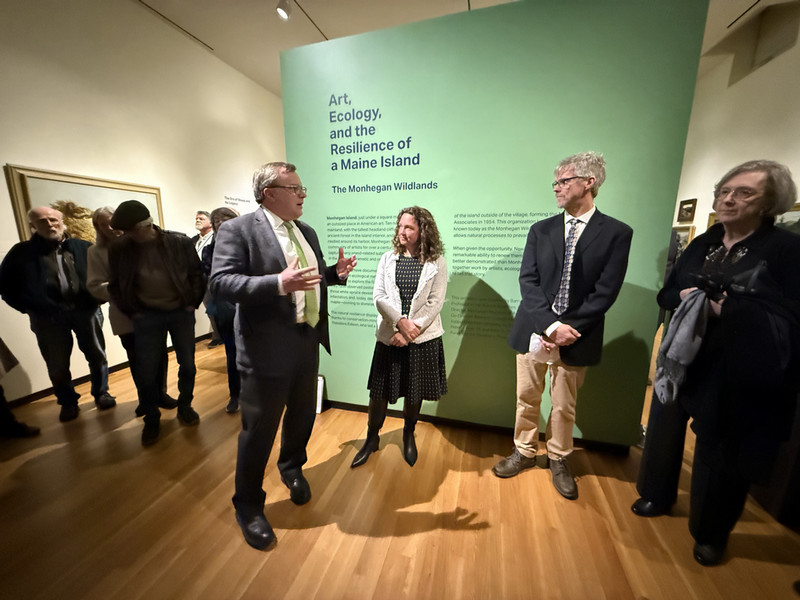 Frank Goodyear, Jennifer Pye, and Barry Logan host Monhegan art show at BCMA opening tour