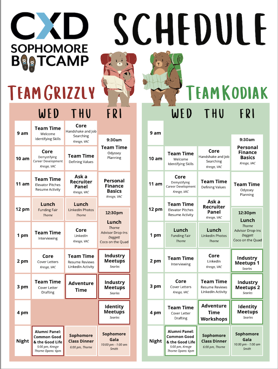 Bootcamp schedule