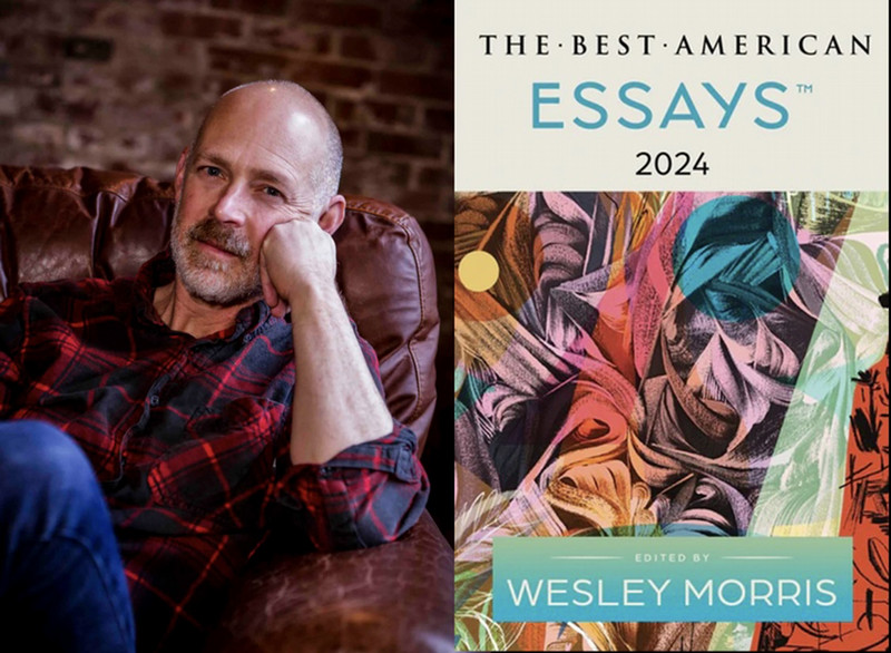 brock clarke image split with cover of Best American Essays 2024 anthology
