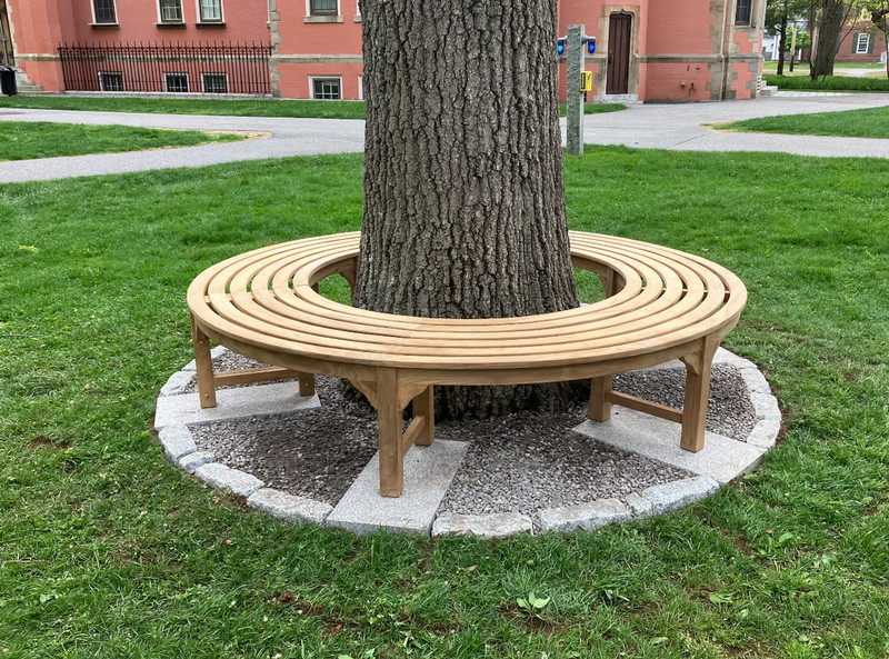 Clayton Rose bench outside Searles