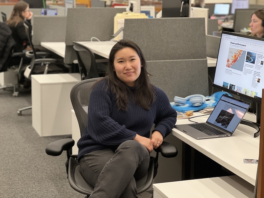 Delger Erdenesanaa ’15 at her New York Times desk.