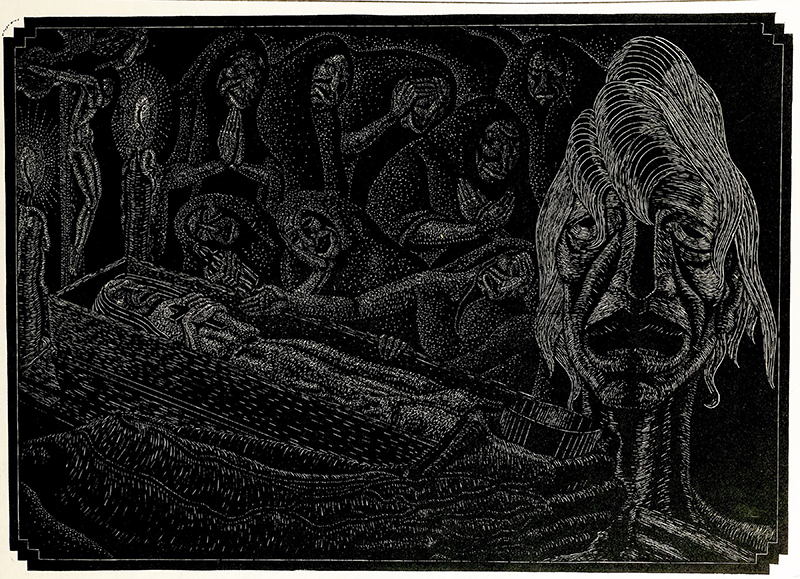 Elegia, 1944, wood engraving, by Alejandro Mario Yllanes