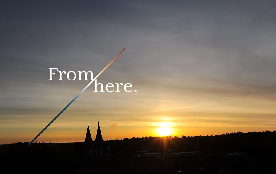 From Here logo with sunrise over campus