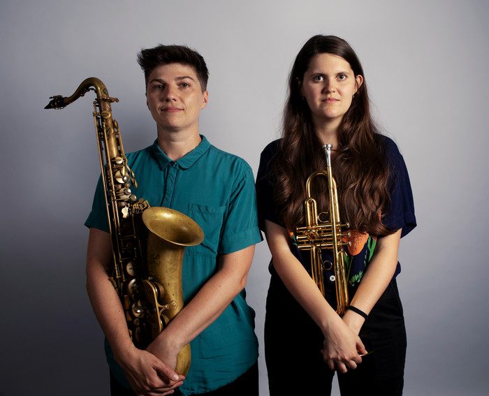 campbell strauss (sax) with mikesell (trumpet)