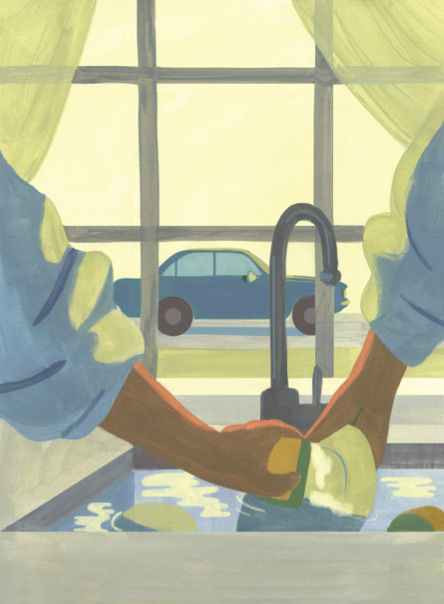 Illustration of hands doing the dishes, by Holly Stapleton