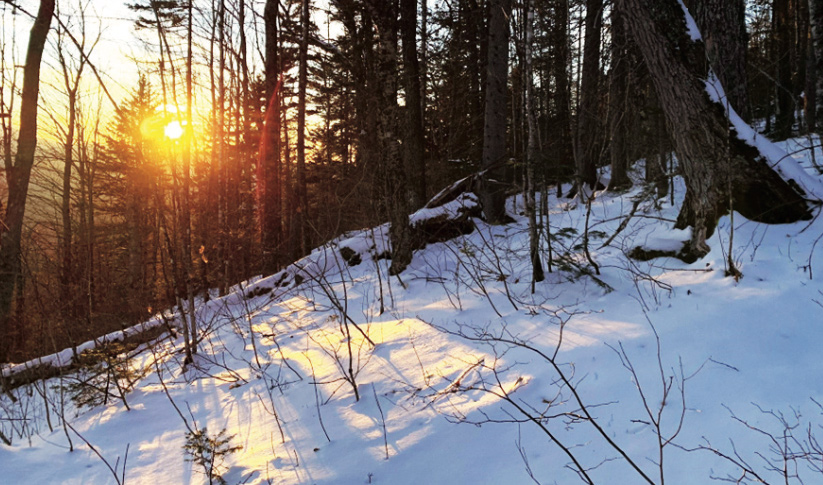 Maine mountain hike in the snow