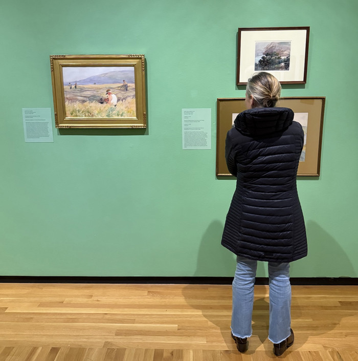 monhegan art shot at BCMA - viewer from behind