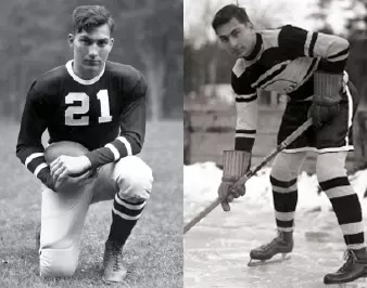 oakley melendy '39 playing football and hockey