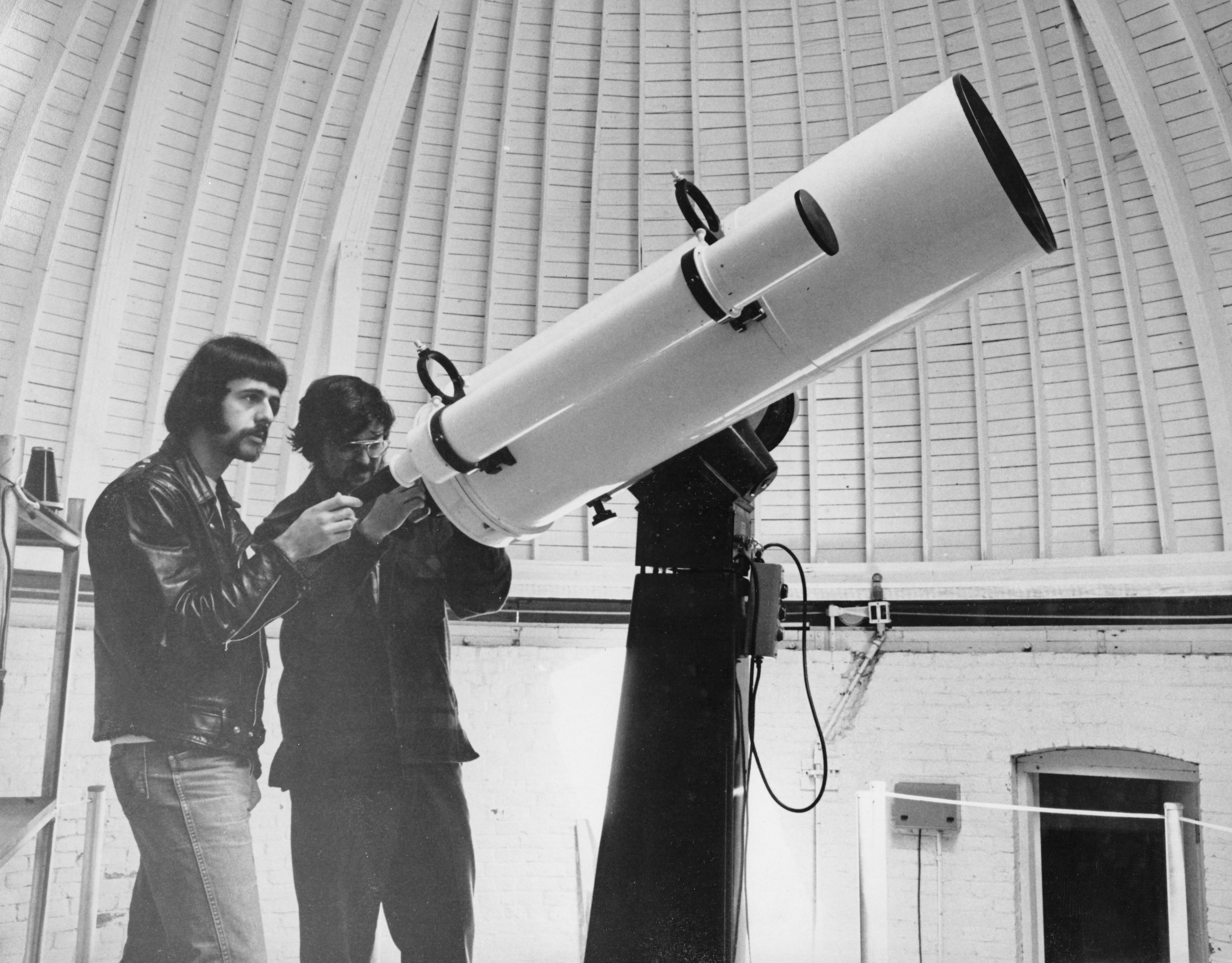 black-and-white photo of the interior of the observatory