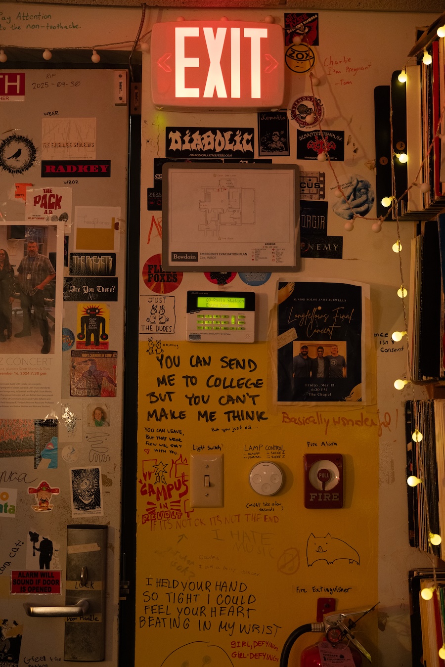 Exit sign in WBOR
