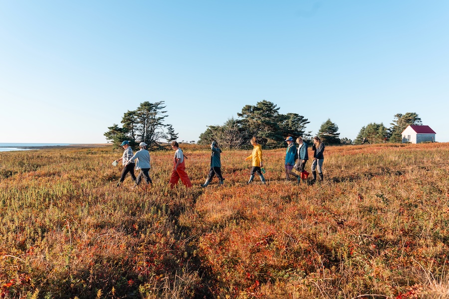 Students walking on Kent Island.