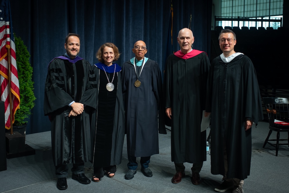 John Shukie '99, President Safa Zaki, George A. Khaldun '73, Malcolm W. Gauld '76, P'14, William Bao Bean '95