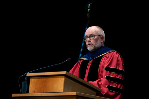 erik nelson speaks at 2025 convocation in pickard