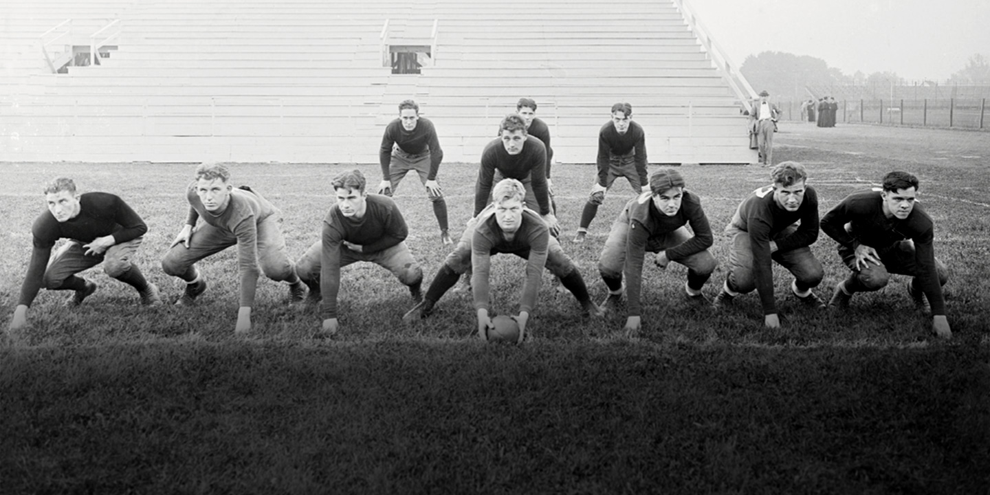 Walsh at the center of the Notre Dame championship team line-up.