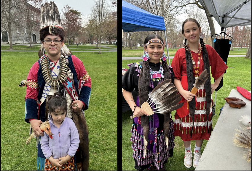 powwow - northern men's traditional dancer and jingle dress girls