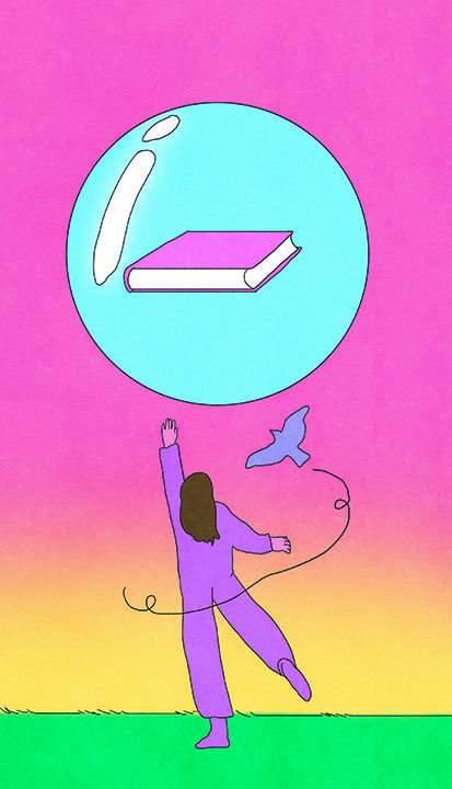 A woman tries to reach her book, but can't. Illustration by María Medem