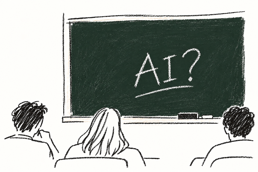 AI-generated sketch of a chalkboard with AI? written on it