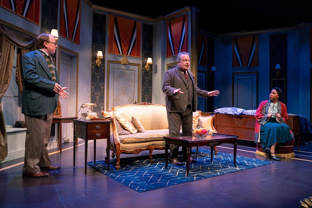 Germán Cárdenas Alaminos's scenic designs for the Portland Stage production of Lend Me a Tenor, featuring actors Patrick Harvey, Tom Ford, and Latrisha T. Staples. Photography: James A. Hadley IG: @jame.corp