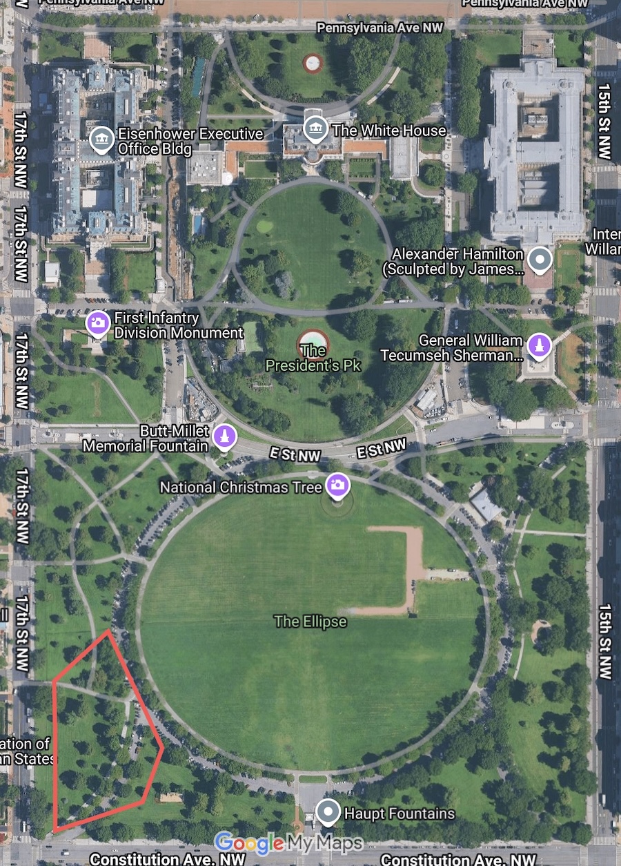 Polygon shows the location of the trees on President's Park
