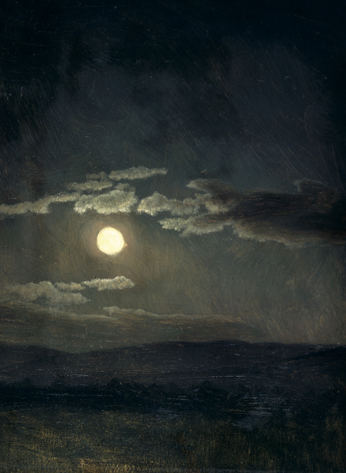 Cloud Study, Moonlight, ca. 1860, oil on paper by Albert Bierstadt. Bowdoin College Museum of Art (BCMA).